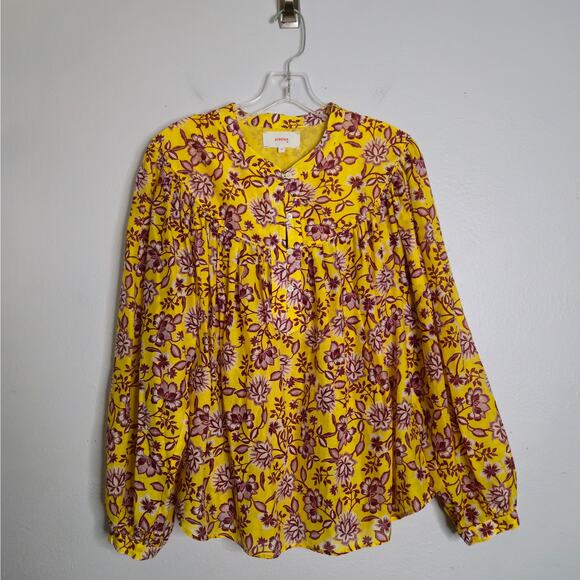 Xirena Silk Blend Floral Popover Button Front Blouse Size M Cottage Prairie Boho - Picture 1 of 13
